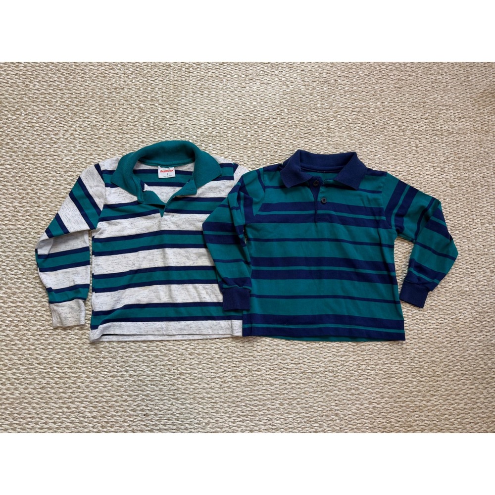 Vintage Health-tex Kids Striped Long Sleeve Polo Shirts rugby Size 5 90's Y2K